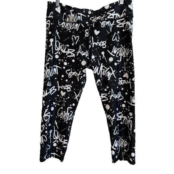 Fabletics X Demi Lovato Women’s XL Black/White Graffiti Print Pull On Leggings - Picture 1 of 6